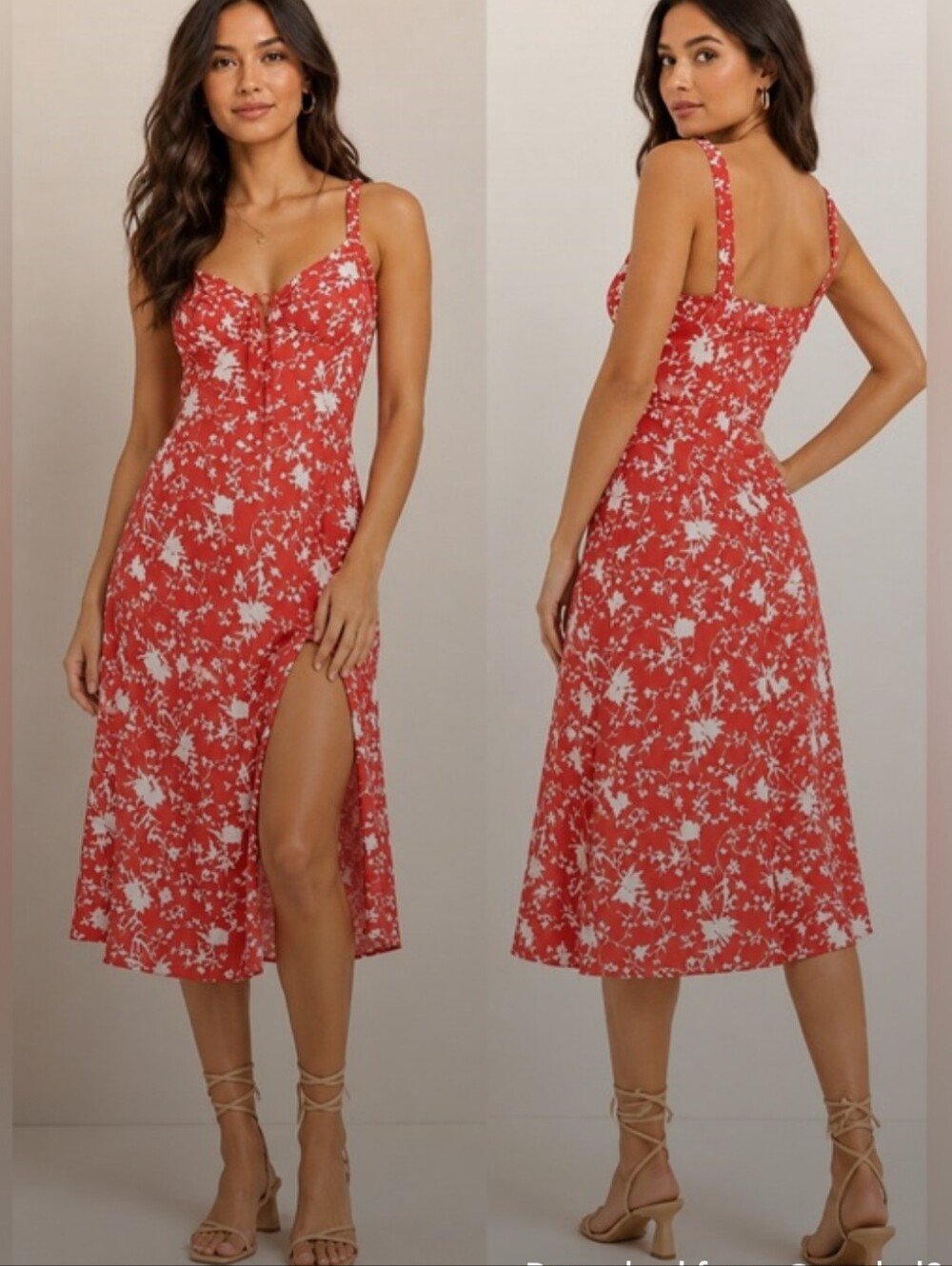 Aritzia Wilfred Lealia Floral Ruffle Button Midi Dress Size 4 Red And White